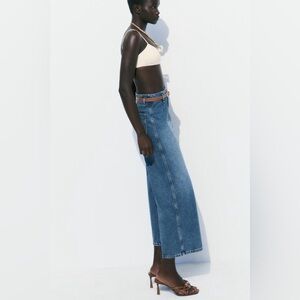 NEW WITH TAGS BELTED HIGH RISE CROPPED WIDE LEG JEANS